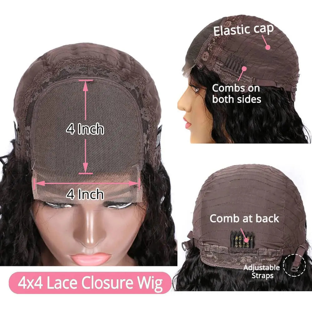 Deep Wave Bob Wig Human Hair Lace Front Wigs For Black Women Human Hair Invisible Lace Wigs 200 Density 13x4 #1B Natural Black