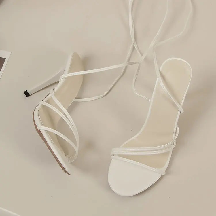 2025 Summer Women's Sexy Round-Toe Crisscross Strap Stiletto Heel Sandals Elegant High Heels for Beach Party Evening Wear