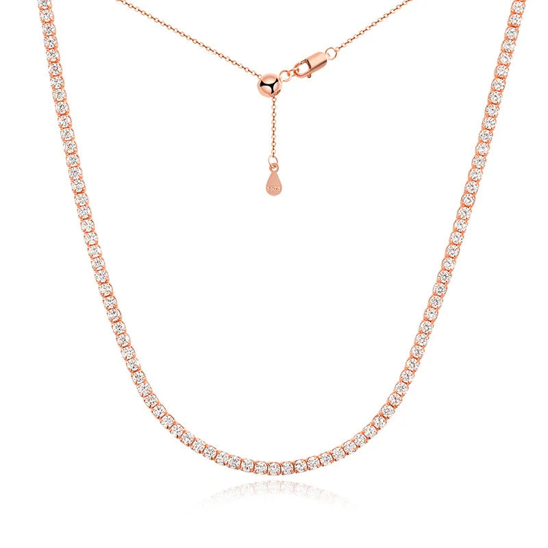 2mm Moissanite Tennis Necklace For Women S925 Silver Plated 18K Gold Sparking Rhinestone Choker Chain Wedding Jewelry Adjustable