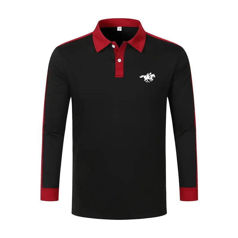 2024 Men's long sleeved polo shirt, spring and autumn casual sports breathable top, men's fashion patchwork polo shirt