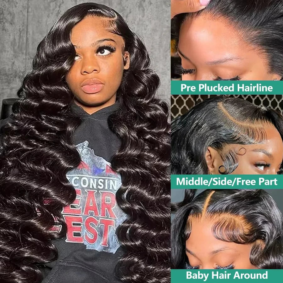 Mossily 300 Density Loose Wave 13x4 HD Lace Front Wig 40 Inch Brazilian Curly Deep Wave 13x6 Lace Frontal Human Hair Wigs Women