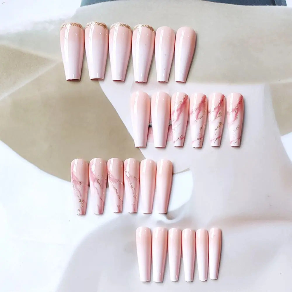 20pcs/Set Long Coffin Fake Nails Rainbow Ballerina Full Cover Nail Art Tips Beauty Artificial False Nails Manicure Charms