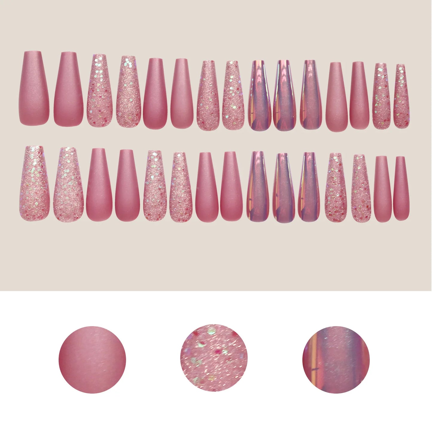 20pcs/Set Long Coffin Fake Nails Rainbow Ballerina Full Cover Nail Art Tips Beauty Artificial False Nails Manicure Charms