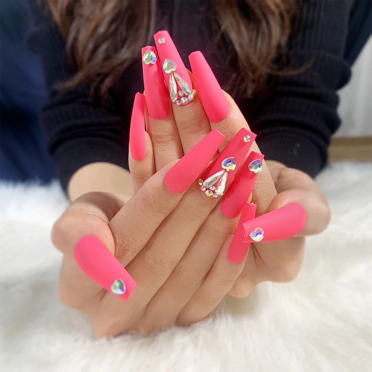 20pcs/Set Long Coffin Fake Nails Rainbow Ballerina Full Cover Nail Art Tips Beauty Artificial False Nails Manicure Charms