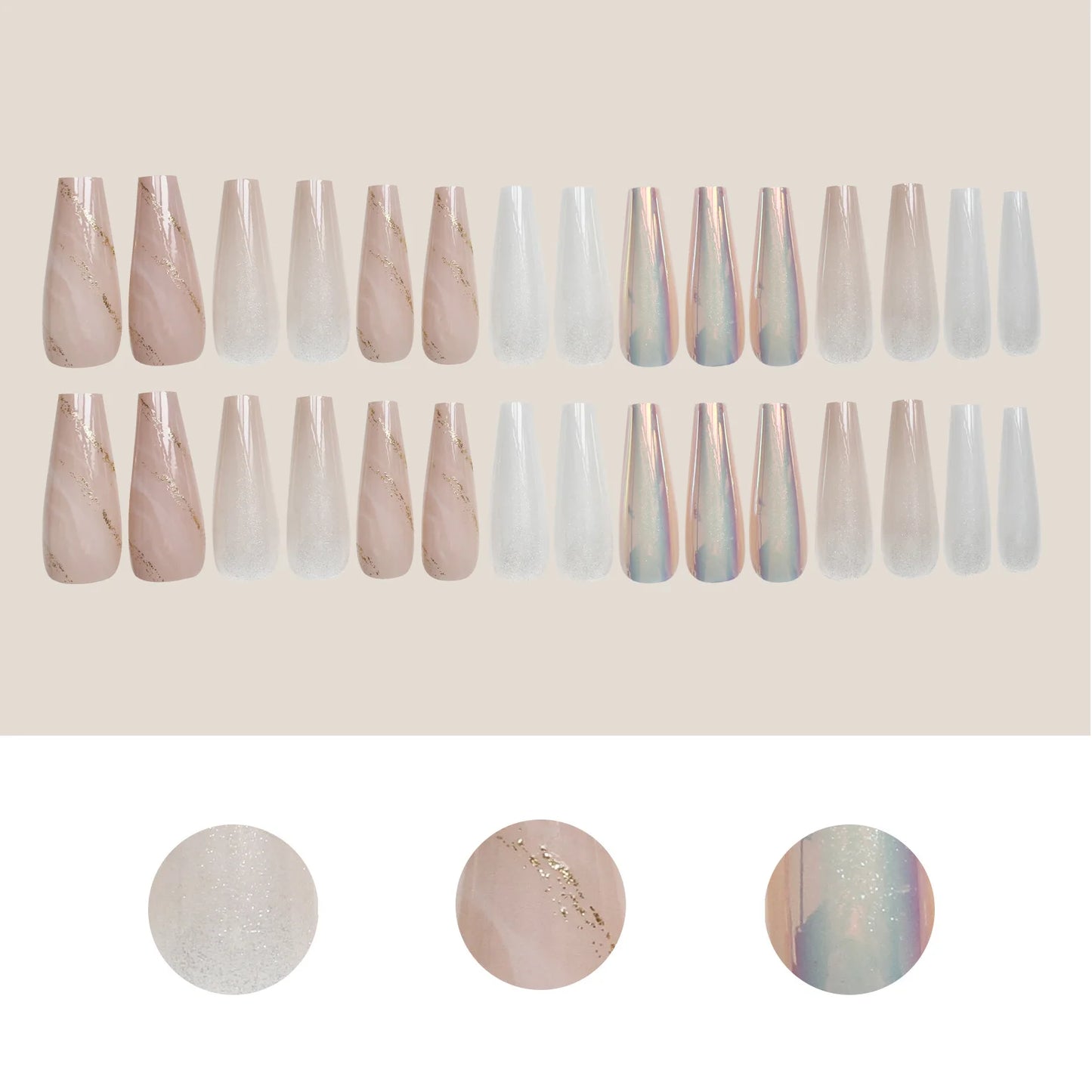 20pcs/Set Long Coffin Fake Nails Rainbow Ballerina Full Cover Nail Art Tips Beauty Artificial False Nails Manicure Charms