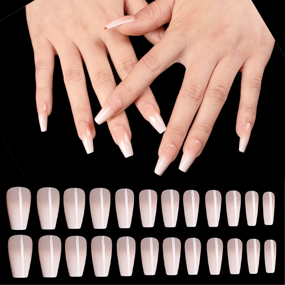 20pcs/Set Long Coffin Fake Nails Rainbow Ballerina Full Cover Nail Art Tips Beauty Artificial False Nails Manicure Charms