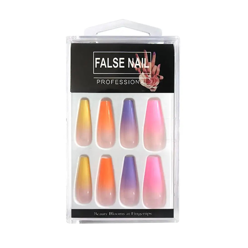 20pcs/Set Long Coffin Fake Nails Rainbow Ballerina Full Cover Nail Art Tips Beauty Artificial False Nails Manicure Charms