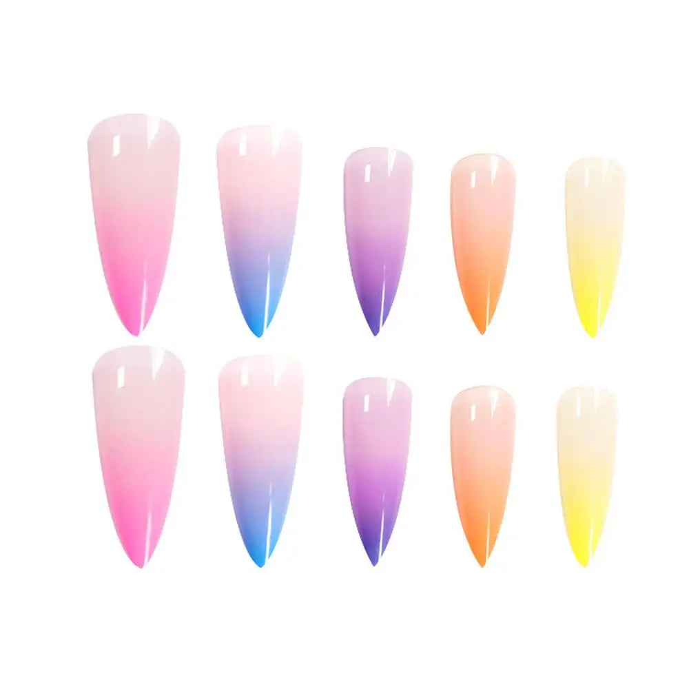 20pcs/Set Long Coffin Fake Nails Rainbow Ballerina Full Cover Nail Art Tips Beauty Artificial False Nails Manicure Charms