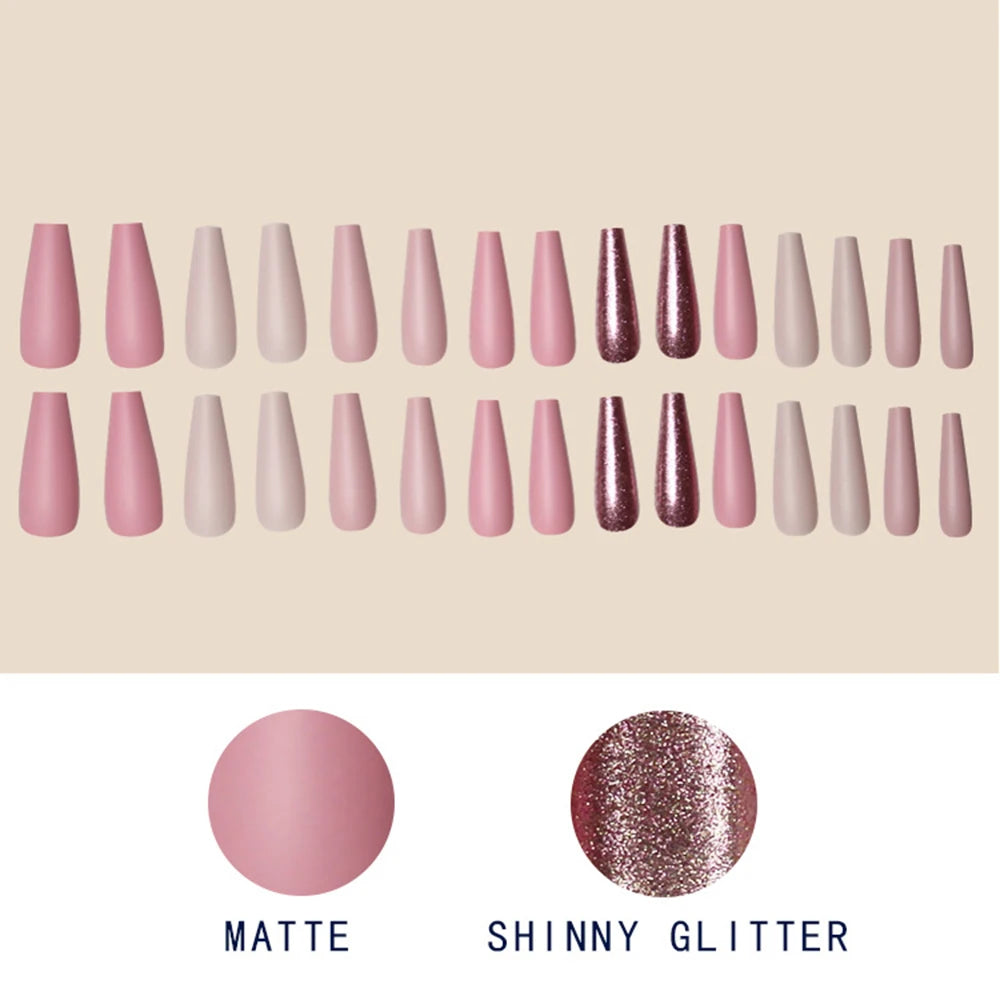 20pcs/Set Long Coffin Fake Nails Rainbow Ballerina Full Cover Nail Art Tips Beauty Artificial False Nails Manicure Charms