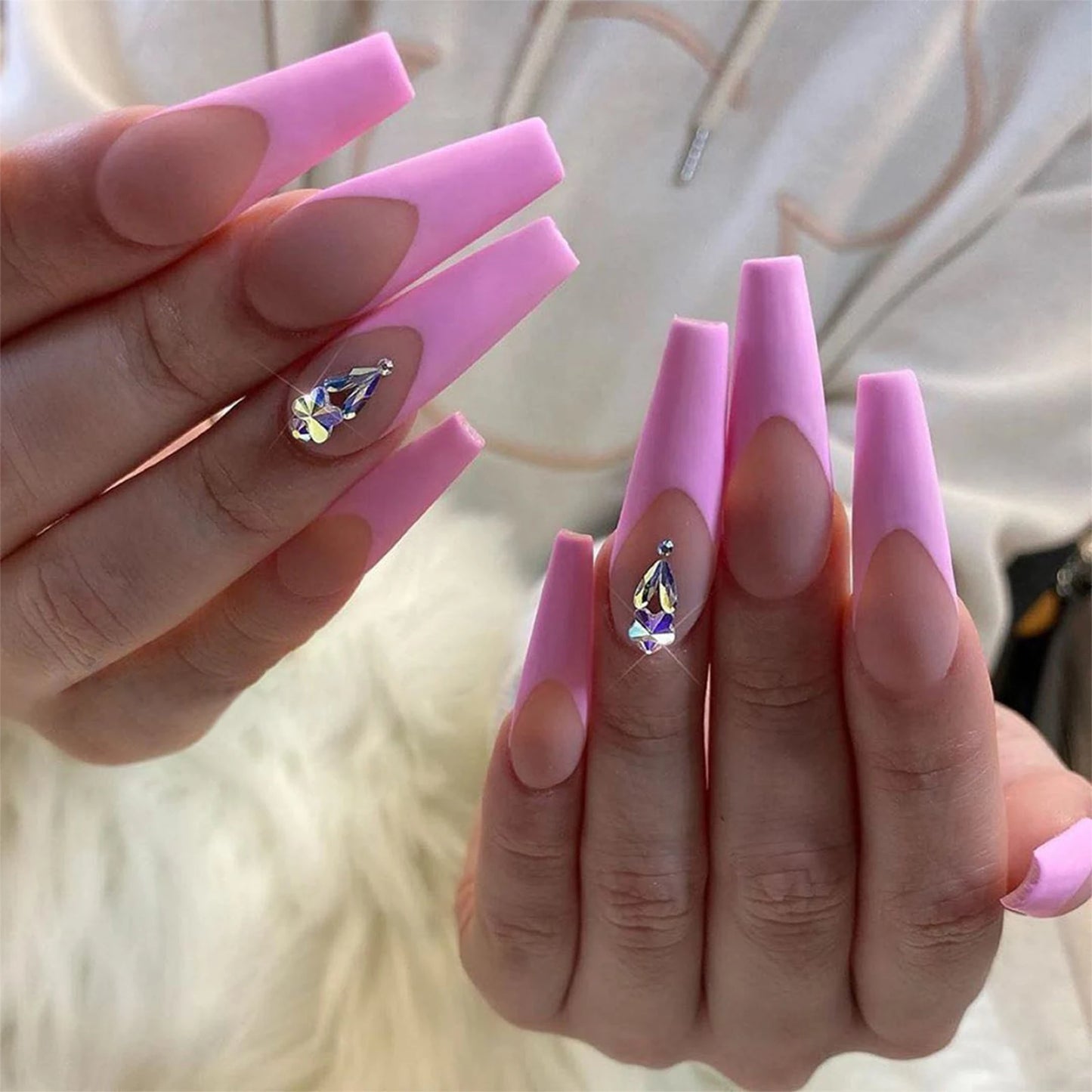 20pcs/Set Long Coffin Fake Nails Rainbow Ballerina Full Cover Nail Art Tips Beauty Artificial False Nails Manicure Charms