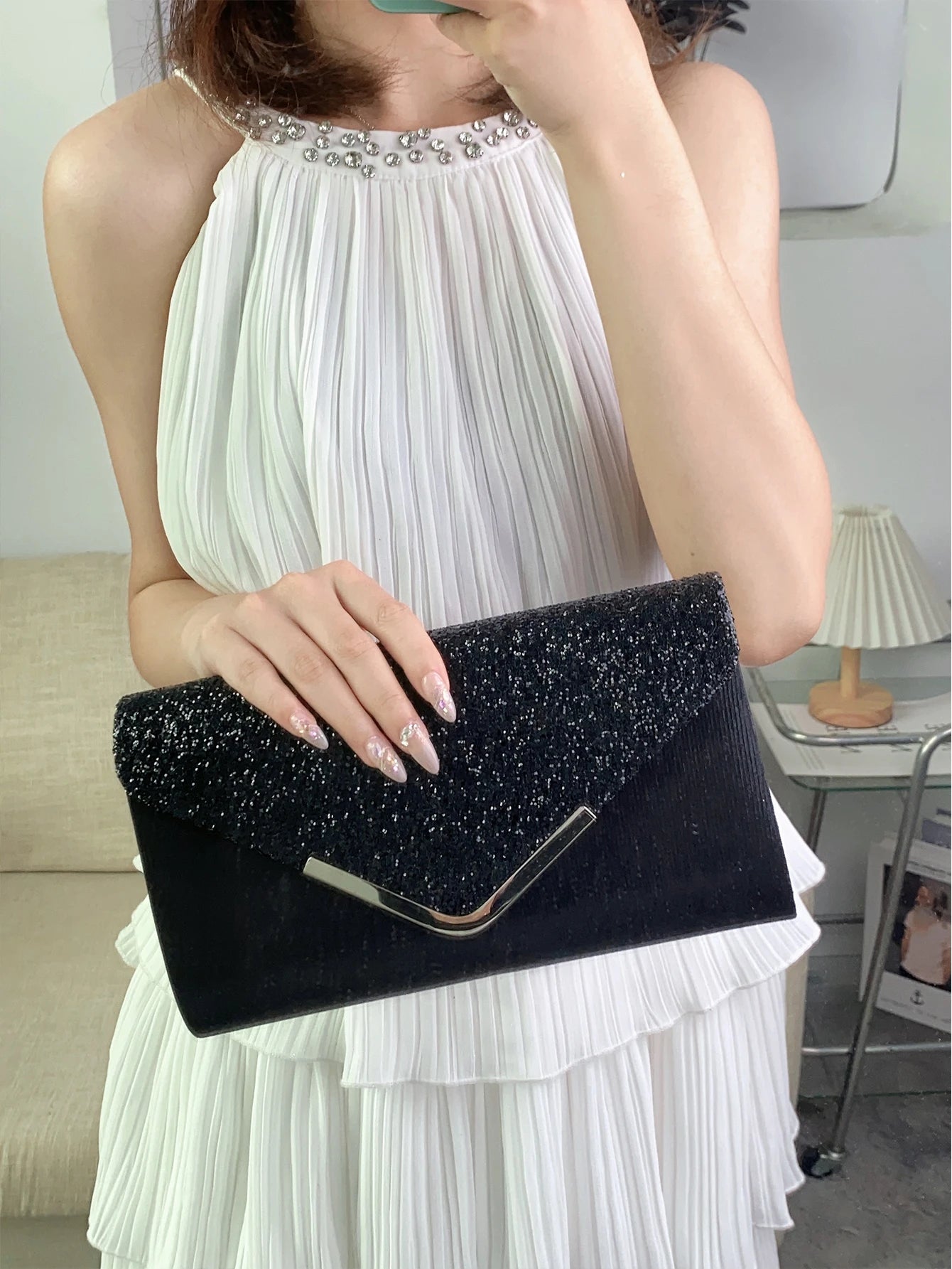 Glitter Bling,Shiny Elegant And Fashionable Envelope Clutch Bag, Party Wedding Handbag For Women Dinner Bag