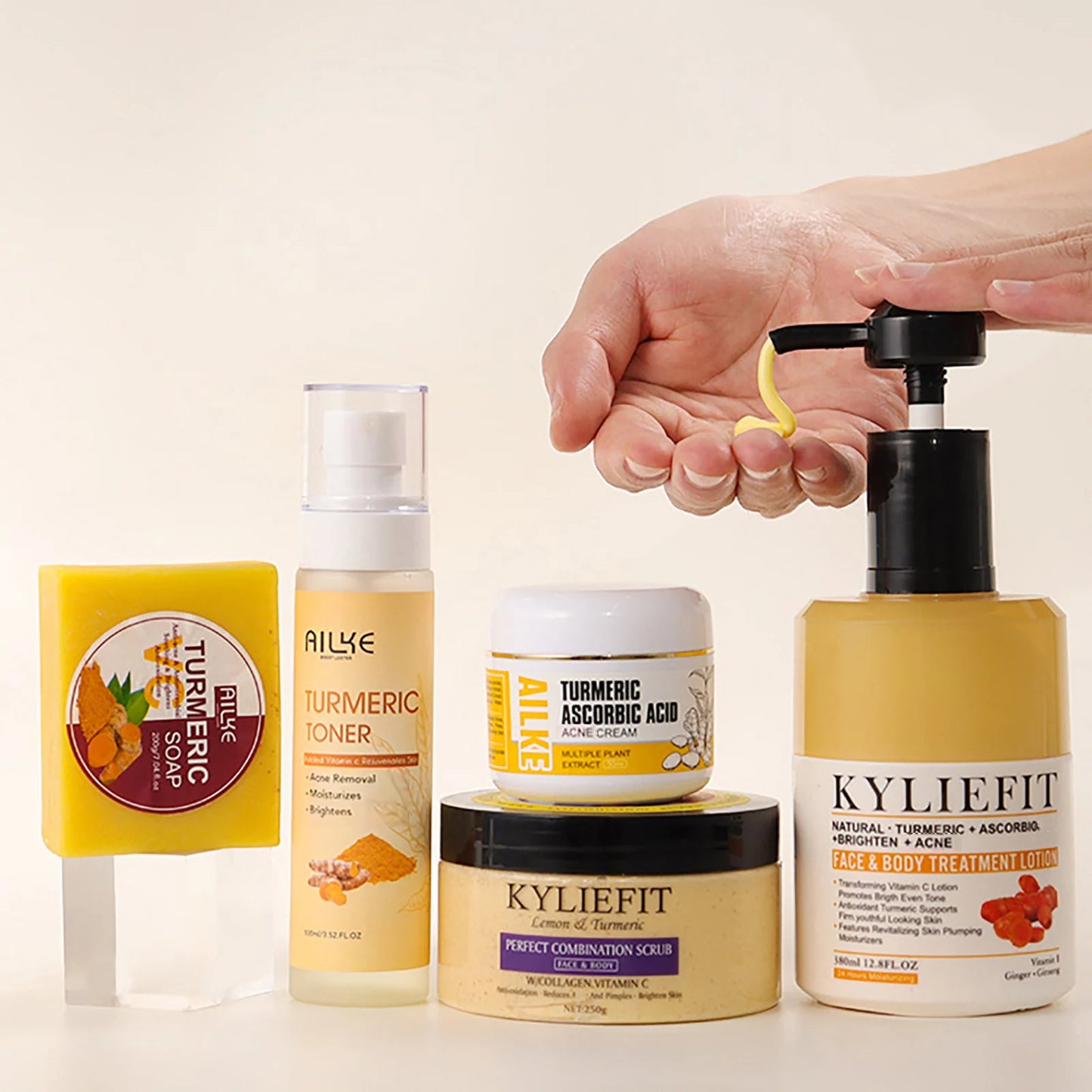 Organic Turmeric Skin Care Kit, Brighten, Remove Darkness, Lighten, Hydration, Exfoliate, Even Skin Tone, for Private Label