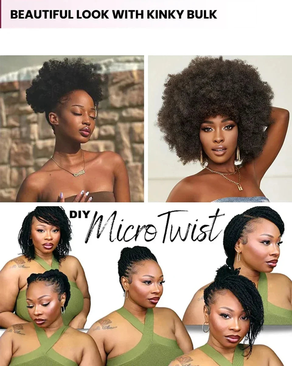 Best Sale QVR Afro Kinky Bulk Twist Braids Hair100% Human Hair for Braiding Dreadlocks Extentions Remy Bulk Hair No Attachment