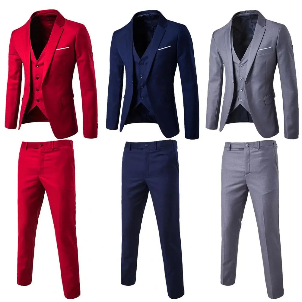 Korean Style Men Blazer Vest Pants Set Casual Business Buttons Cuff Blazer Vest Trousers Men Suit Wedding Groom Formal Suit