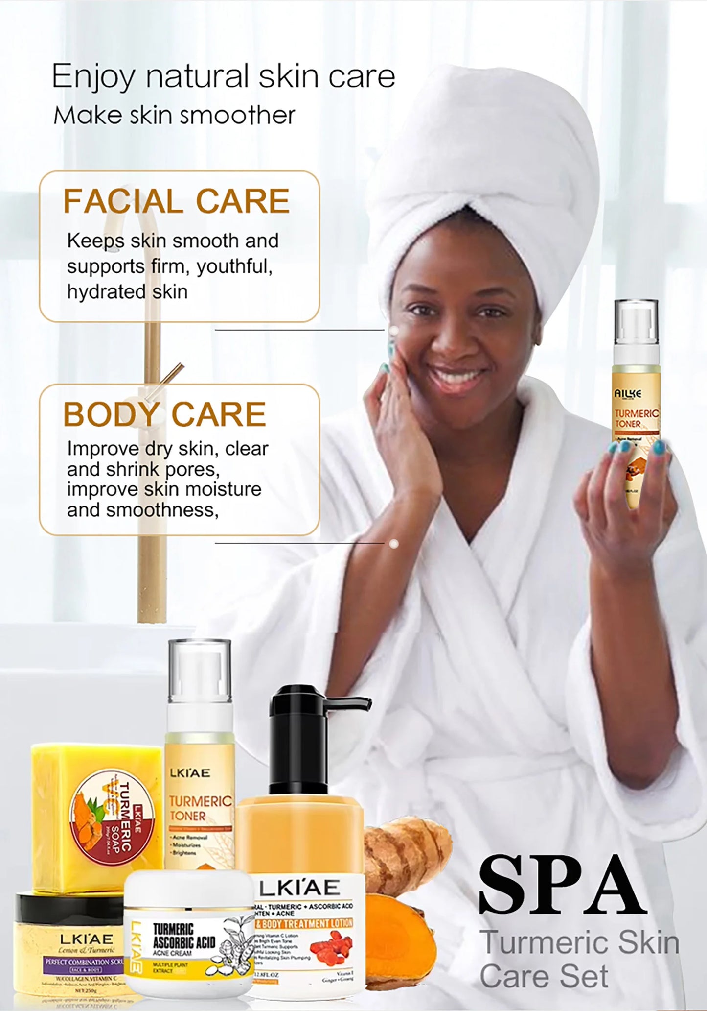 Organic Turmeric Skin Care Kit, Brighten, Remove Darkness, Lighten, Hydration, Exfoliate, Even Skin Tone, for Private Label