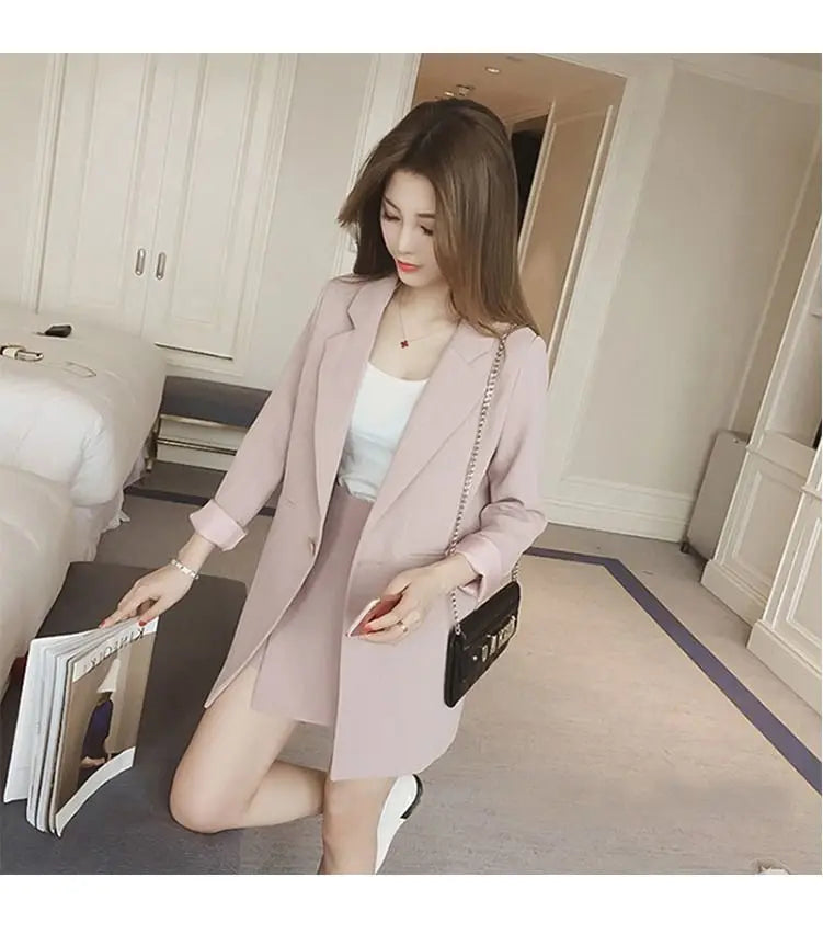 Black Two Piece Set for Women Suit with Skirt and Blazer Pink 2024 Office Long Sleeve Womens Short 2 Sets Outfit Summer Mini Hot