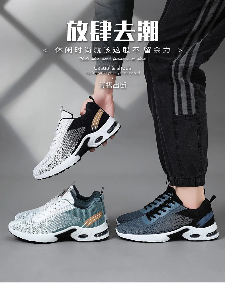 Men's Shoes Spring fashion 2025 lace-up Soft sole sports single shoes flying woven Casual style men's Running shoes sneakers