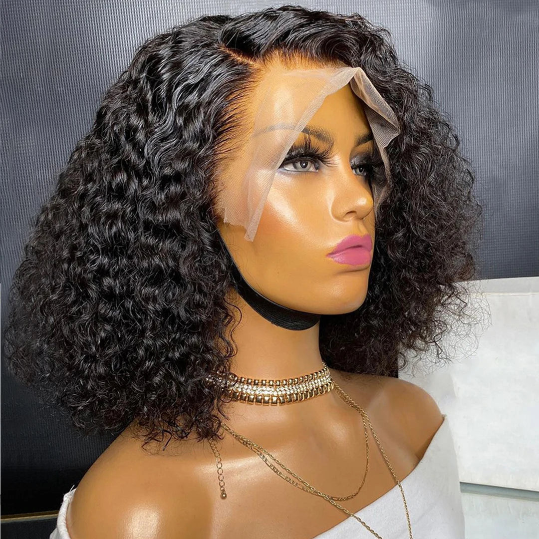12A Wear Go Glueless Kinky Curly Short Bob Human Hair Wigs 13x4 Transparent Lace Frontal Closure Wigs Brazilian Remy Human Hair