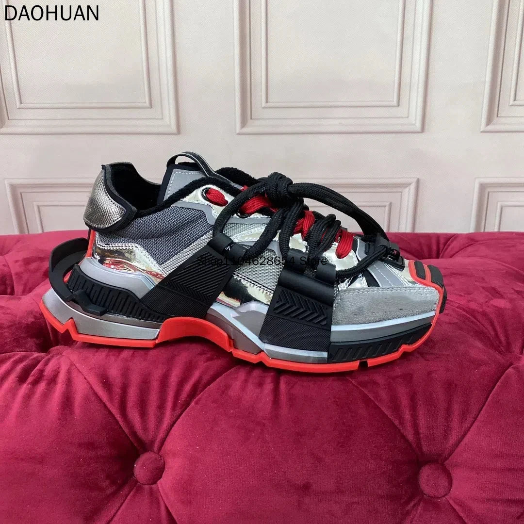 Men's Luxury Trendy New Patchwork Thick Soled Casual Skateboard Shoes, Women's Fashionable Retro Versatile Prom Sneakers