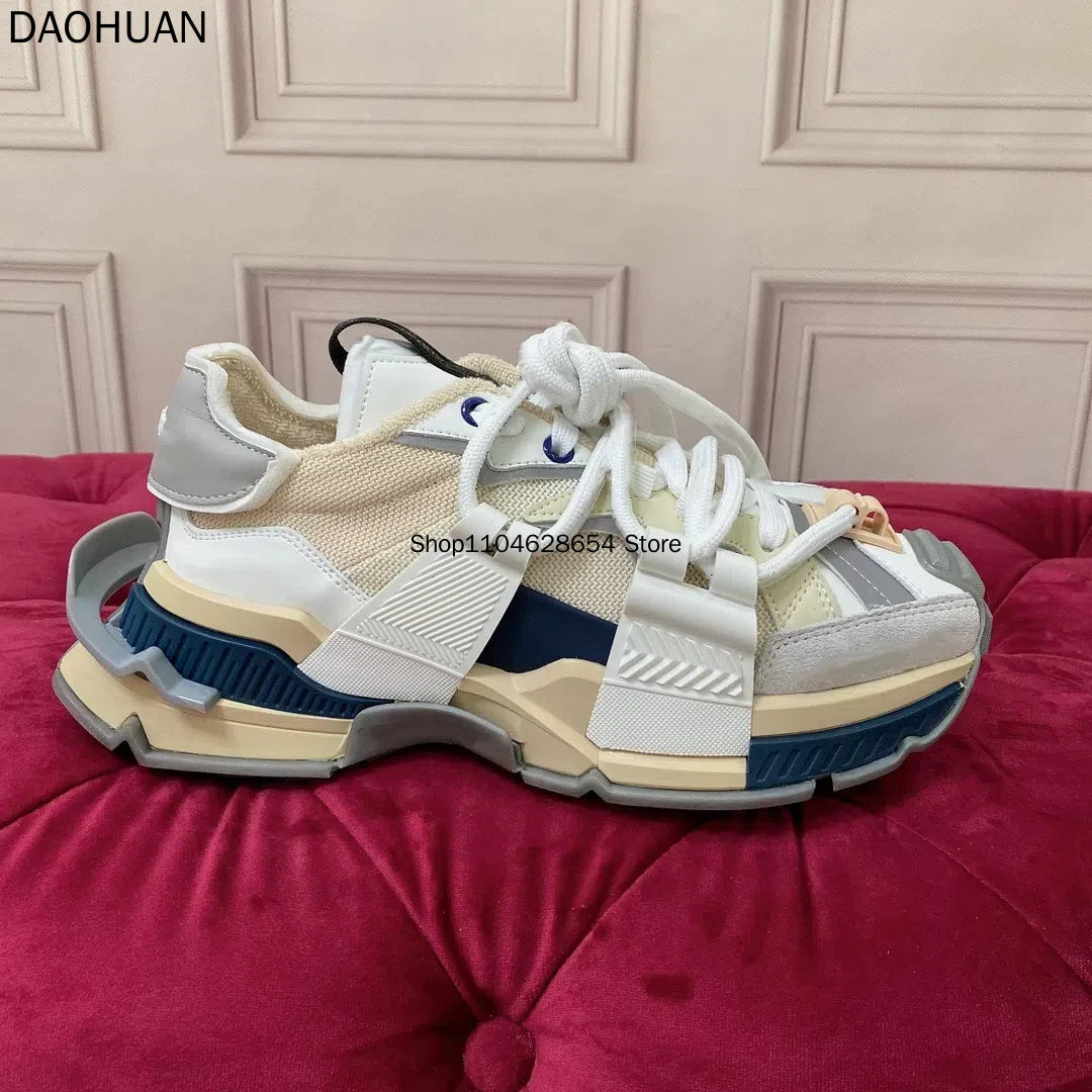 Men's Luxury Trendy New Patchwork Thick Soled Casual Skateboard Shoes, Women's Fashionable Retro Versatile Prom Sneakers