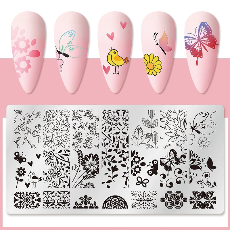 Nail Stamping Plate Flower Leaf Geometry Stamp Template Snakeskin Nail Image Plate Stencil DIY Printing Stainless Steel Tools