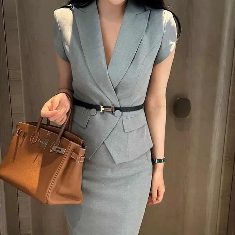 Short Sleeve Woman Outfit Sexy Office Skirt 2 Pieces Sets for Women Korea New in The Same Clothing Trend 2024 Festival Matching