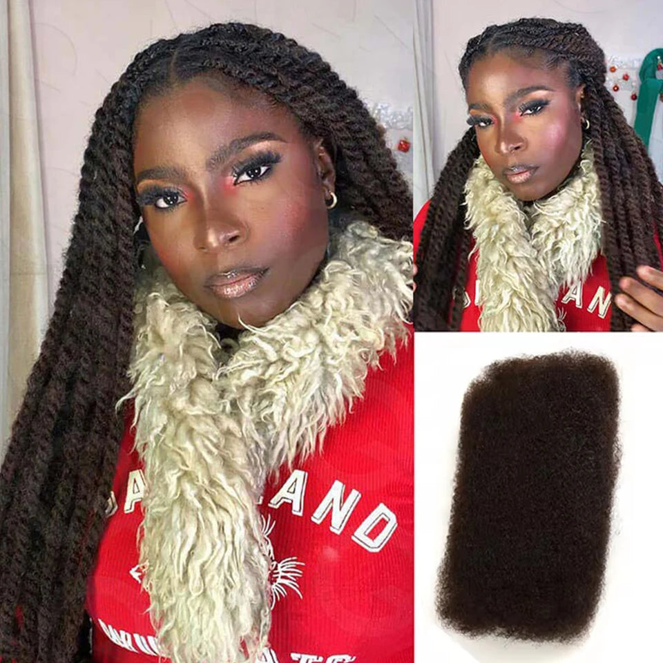 QVR Afro Kinky Bulk Human Hair Extensions 10"-22" 50Gram/pc Bigger Afro Kinky Bulk For Braiding DreadLock Natural Color