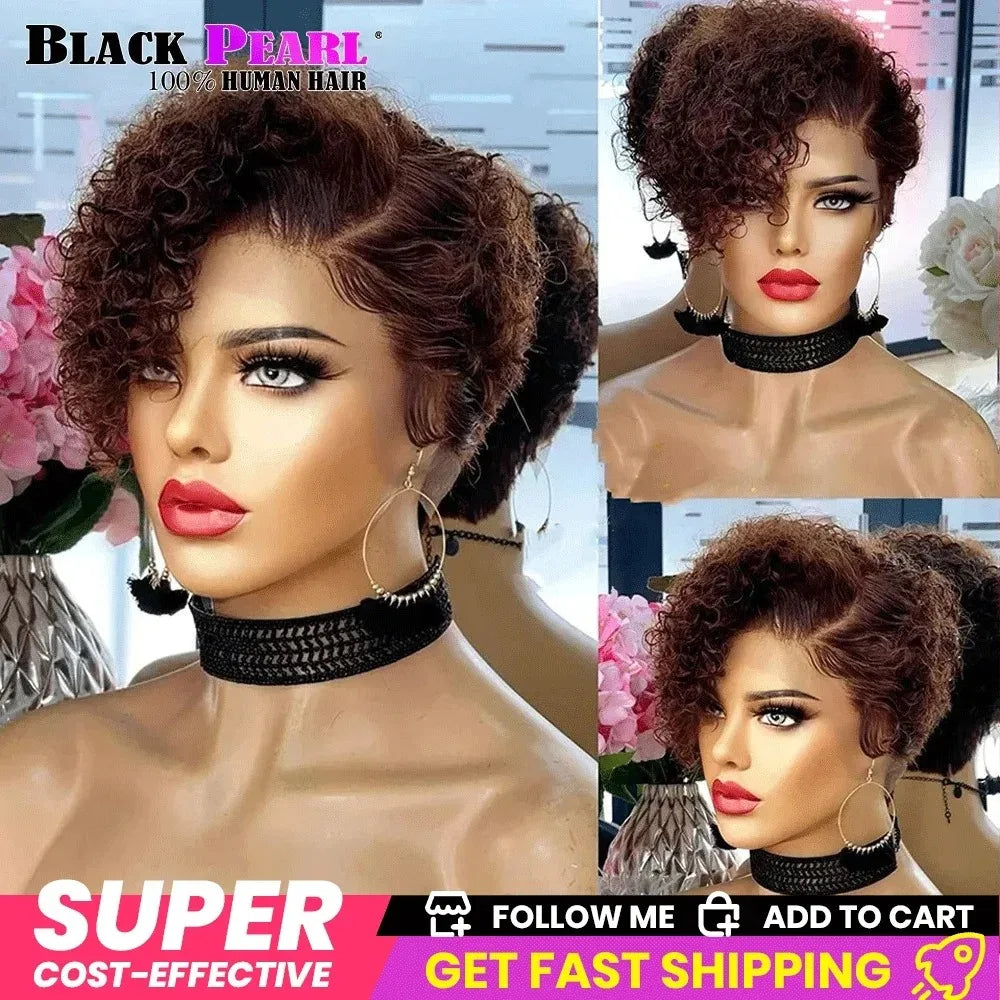 Black Pearl Pixie Wig Short Bob Wigs Curly Wigs Human Hair Wigs For Women 13x6x1 Lace Front Wigs Pelucas De Cabello 100 Humano