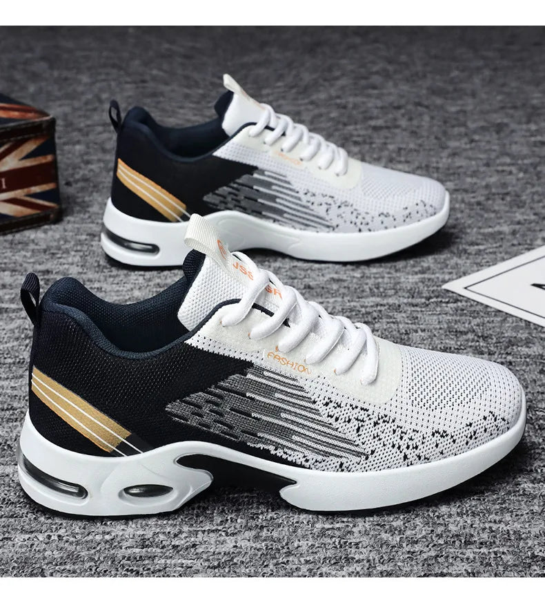 Men's Shoes Spring fashion 2025 lace-up Soft sole sports single shoes flying woven Casual style men's Running shoes sneakers
