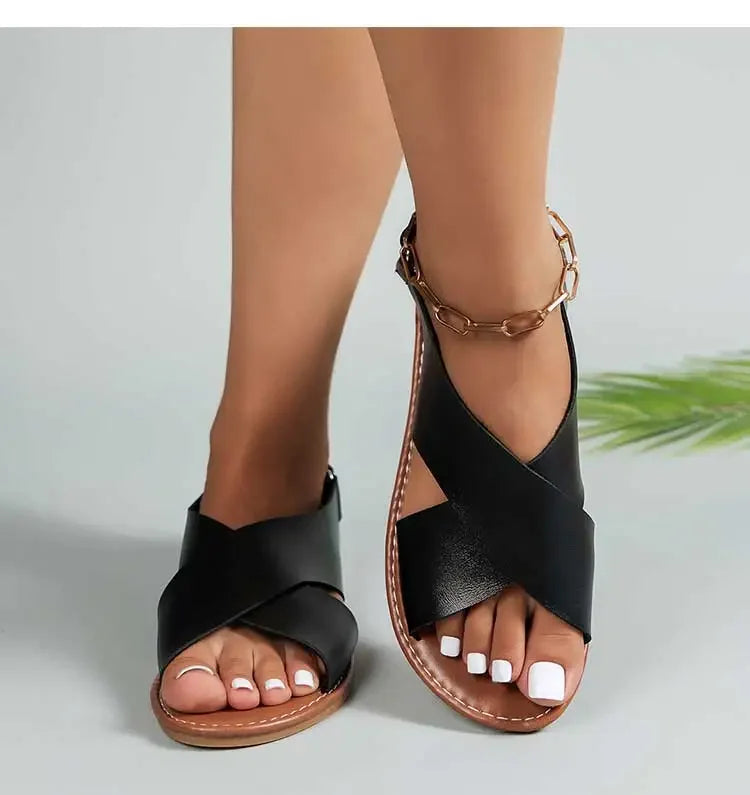 Women's Sandals 2025 Summer Women Flat Shoes Soft Pu Leather Sandalias De Mujer Summer Sandals Women Beach Footwear