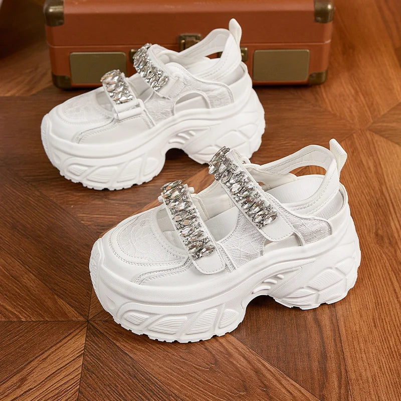 AUTUSPIN 9cm Sports Rome Sandals Women Summer Back Hollow Out Shoes High Platform Fashion Platforms Ladies Crystal Sneakers