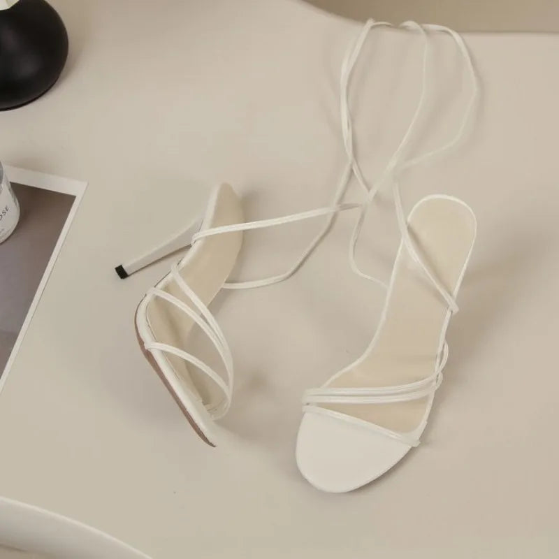 2025 Summer Women's Sexy Round-Toe Crisscross Strap Stiletto Heel Sandals Elegant High Heels for Beach Party Evening Wear