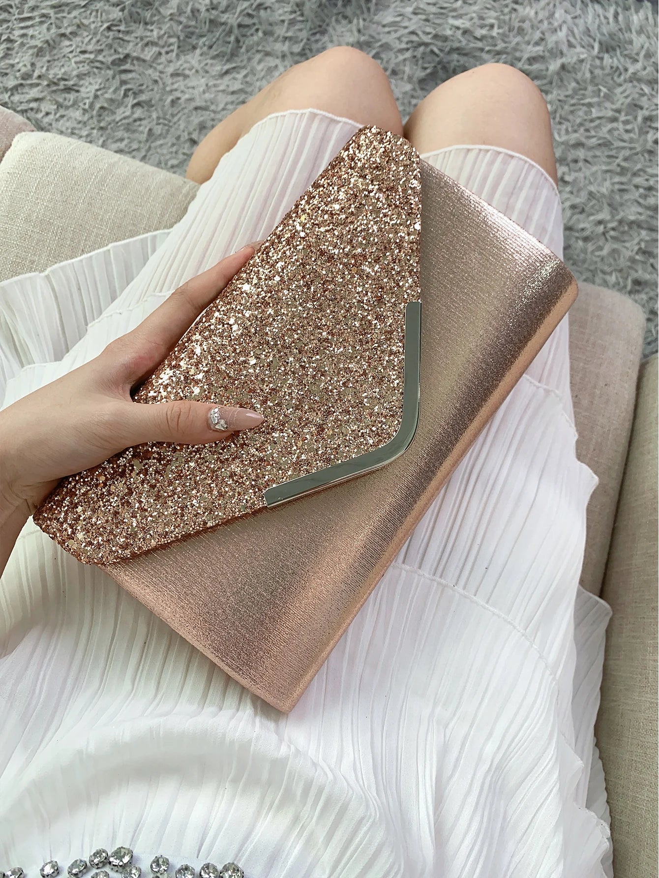 Glitter Bling,Shiny Elegant And Fashionable Envelope Clutch Bag, Party Wedding Handbag For Women Dinner Bag
