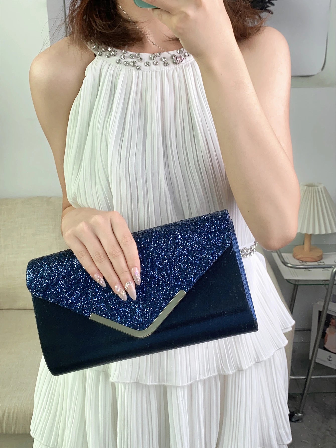 Glitter Bling,Shiny Elegant And Fashionable Envelope Clutch Bag, Party Wedding Handbag For Women Dinner Bag