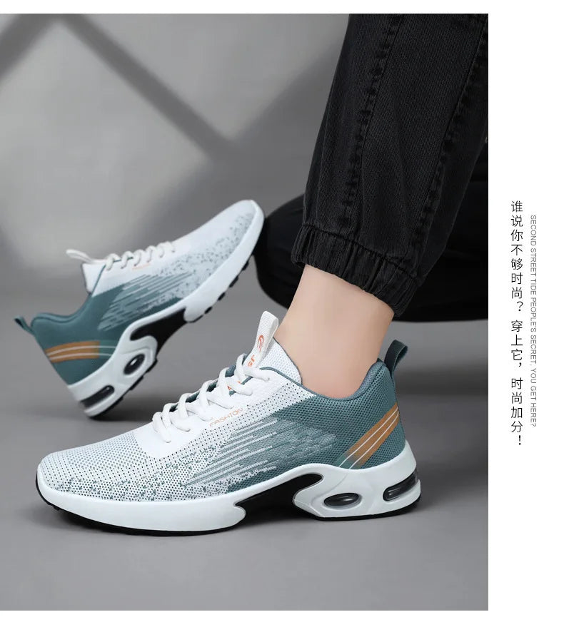 Men's Shoes Spring fashion 2025 lace-up Soft sole sports single shoes flying woven Casual style men's Running shoes sneakers