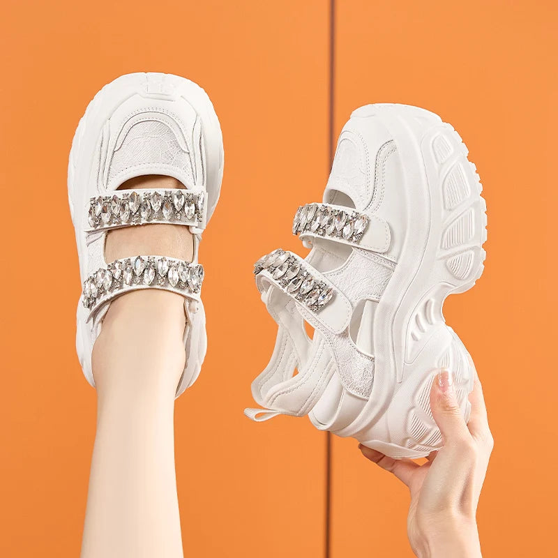 AUTUSPIN 9cm Sports Rome Sandals Women Summer Back Hollow Out Shoes High Platform Fashion Platforms Ladies Crystal Sneakers