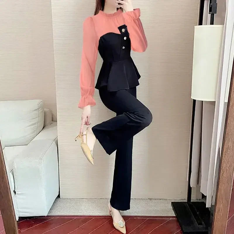 Sexy Professional Women's Top and Pants Two Piece Set Summer 2024 Wear To Work Party Black Office Ladies Trouser Clothes Bottom
