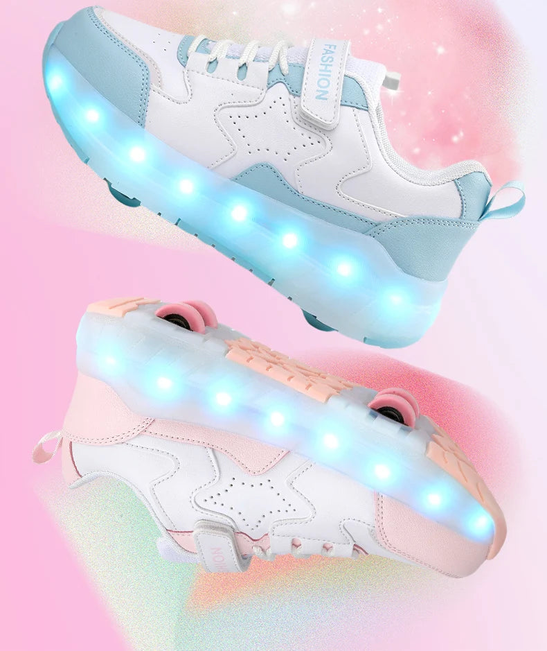 Kid Led Sneakers USB Charging Luminous Shoes Outdoor Sport Roller Skates Children Four Wheels Boys Girls Casual Shoes Glowing