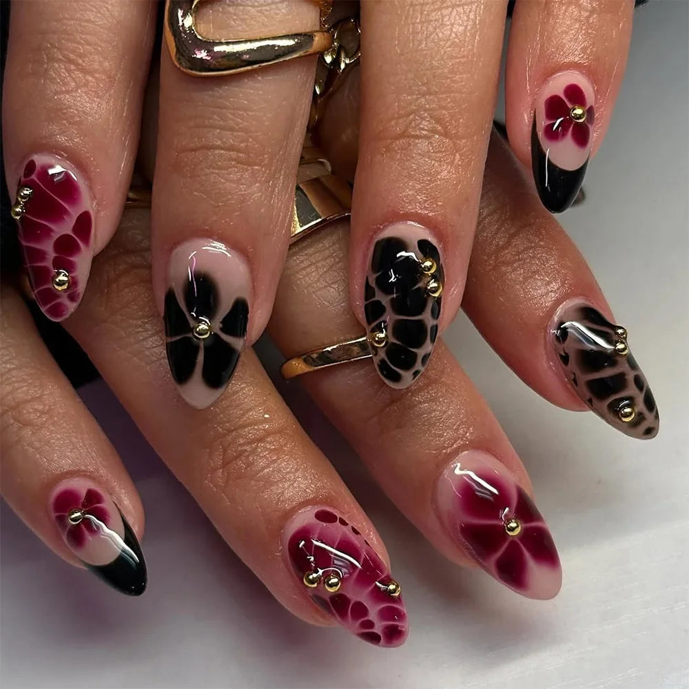 French Fake Nails Red Five-pointed Star False Nails Full Cover Press on Nail Tips y2k Nail Art Almond Artificial Nail Patches
