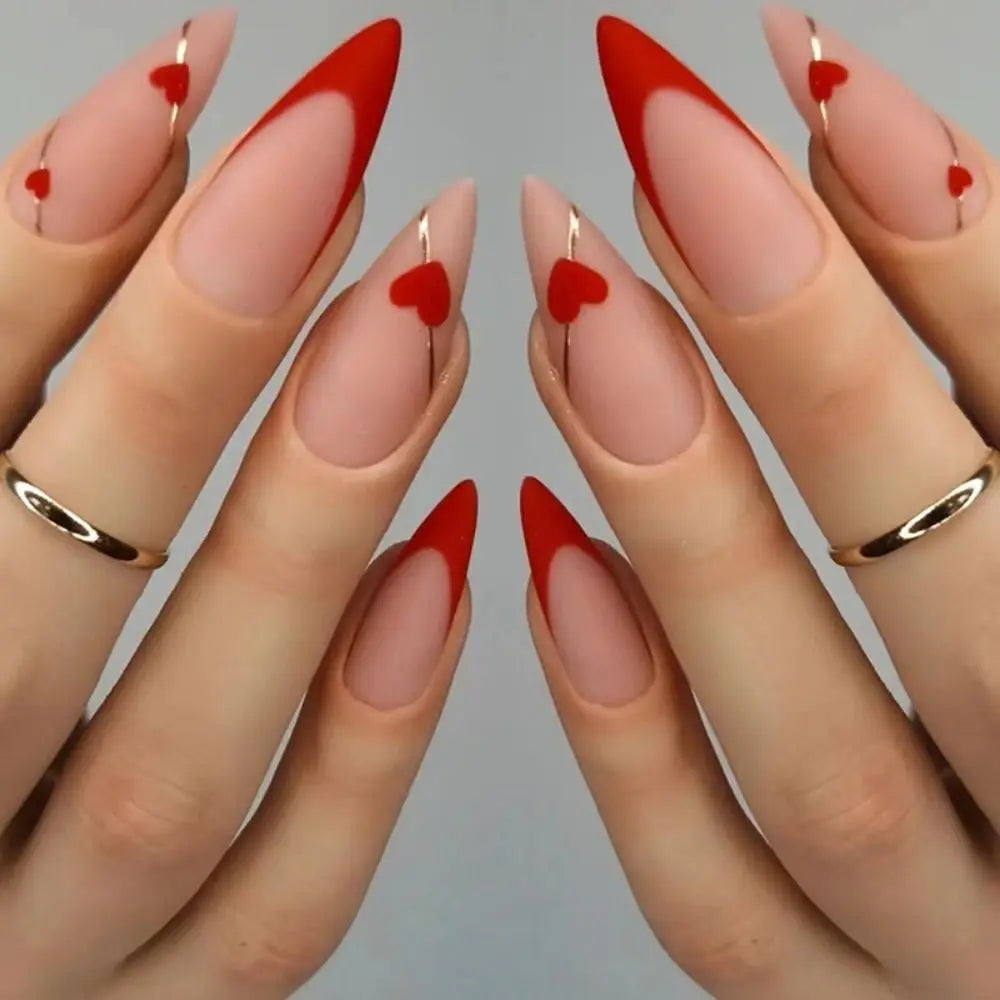 24pcs Detachable Heart False Nails Almond Oval Wearable Fake Nails Full Cover Nail Tip Acrylic Nail Art Tool Press on Nails Gift