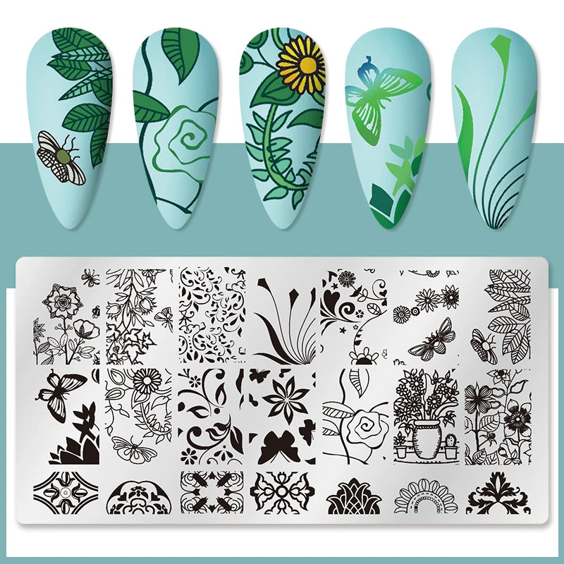 Nail Stamping Plate Flower Leaf Geometry Stamp Template Snakeskin Nail Image Plate Stencil DIY Printing Stainless Steel Tools