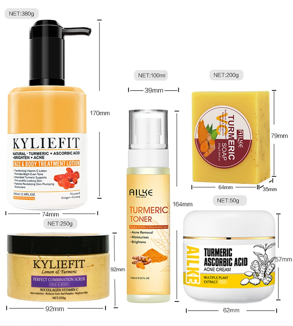 Organic Turmeric Skin Care Kit, Brighten, Remove Darkness, Lighten, Hydration, Exfoliate, Even Skin Tone, for Private Label