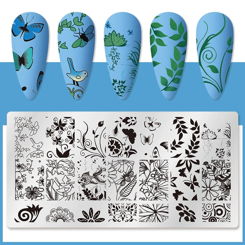 Nail Stamping Plate Flower Leaf Geometry Stamp Template Snakeskin Nail Image Plate Stencil DIY Printing Stainless Steel Tools