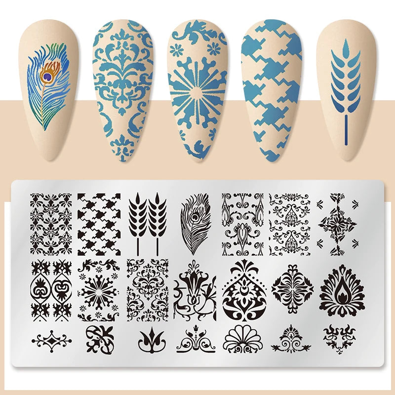 Nail Stamping Plate Flower Leaf Geometry Stamp Template Snakeskin Nail Image Plate Stencil DIY Printing Stainless Steel Tools