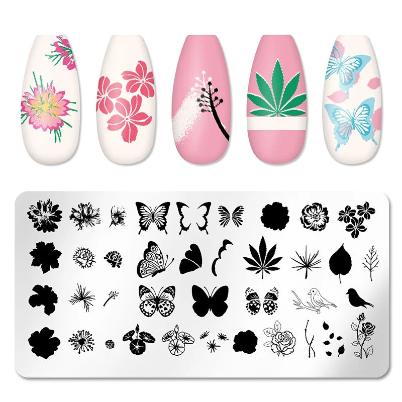 Nail Stamping Plate Flower Leaf Geometry Stamp Template Snakeskin Nail Image Plate Stencil DIY Printing Stainless Steel Tools