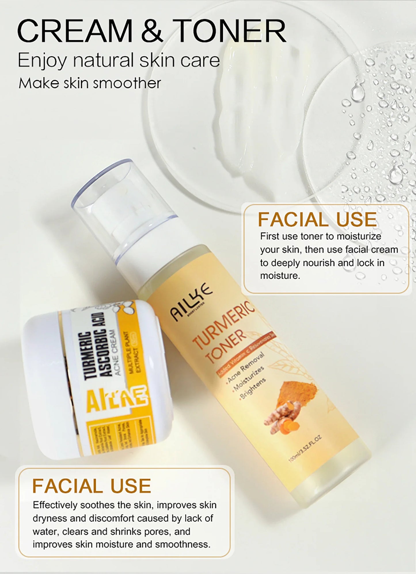 Organic Turmeric Skin Care Kit, Brighten, Remove Darkness, Lighten, Hydration, Exfoliate, Even Skin Tone, for Private Label