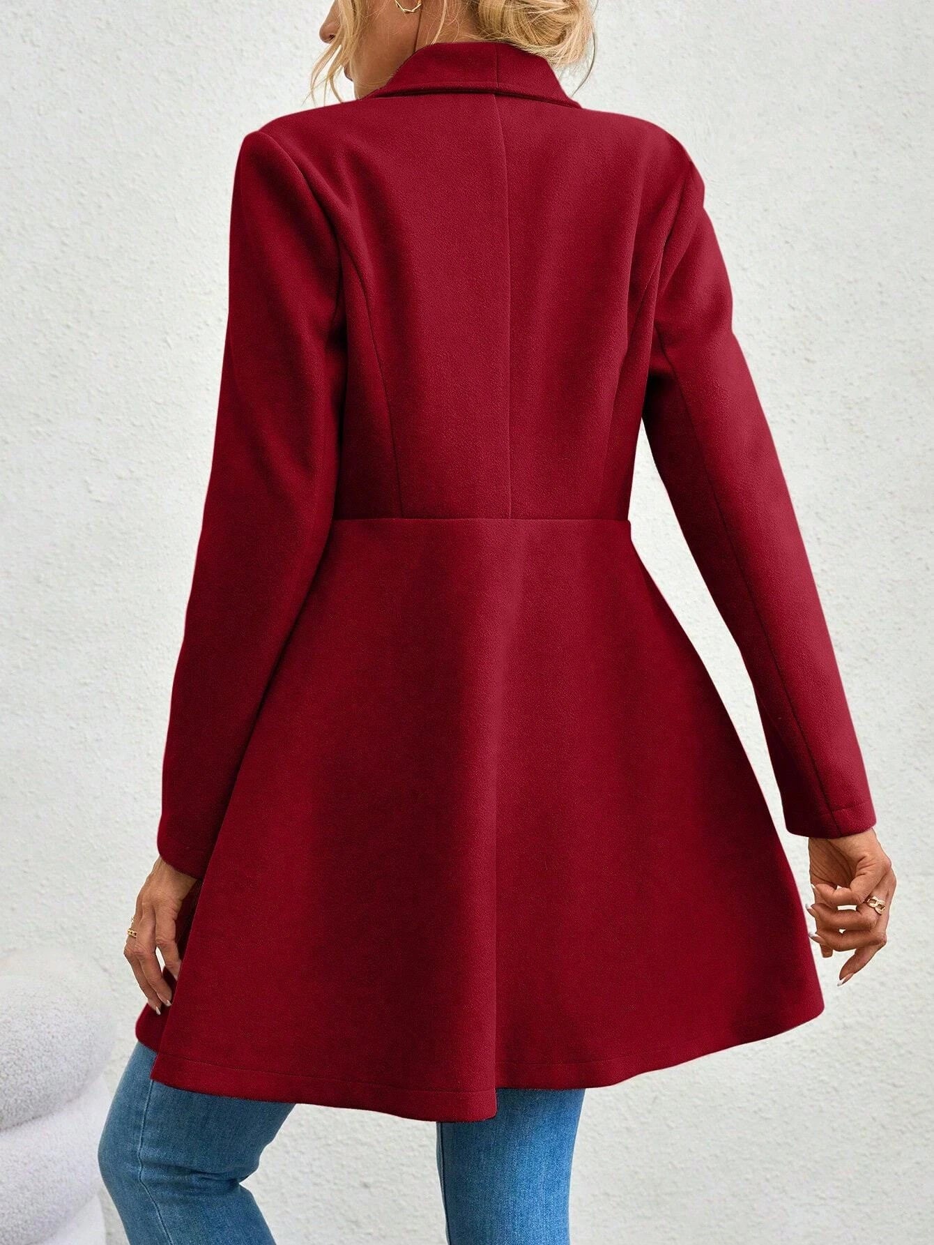 Mia Muse Women's Coats Winter Solid Color Long Sleeve Lapel Button-Up Work Coats New Year Red Valentine's Day Gift Outerwears