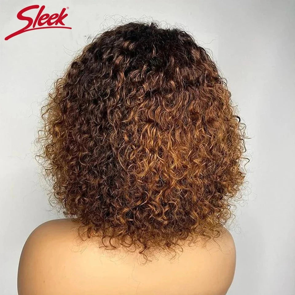200% Density Jerry Curl Short Pixie Cut Bob Wig Ombre 1B/33 Brazilian Human Hair Wigs With Bang Natual Black Red 99J Remy Hair
