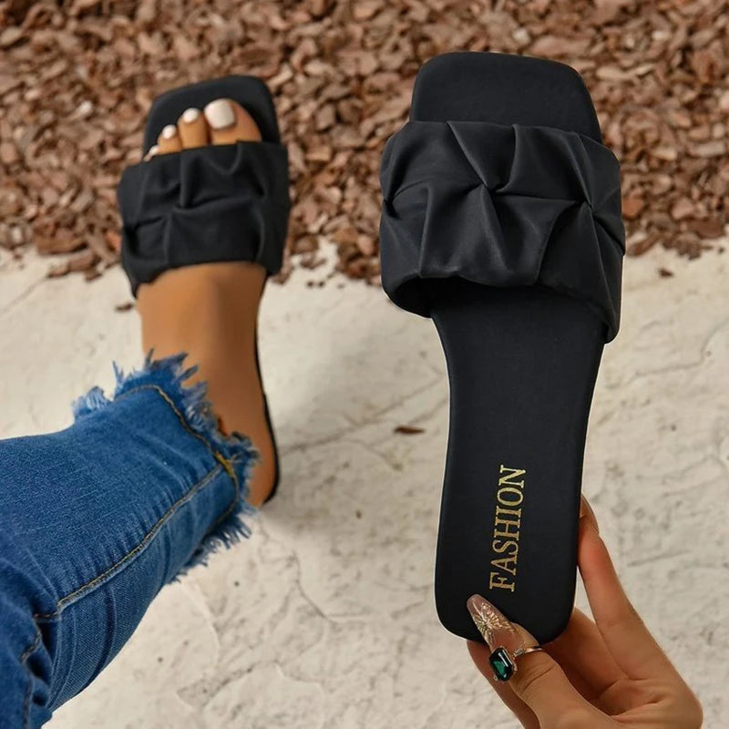 Women's Sandals Fashion Square Head Summer Shoes For Women Flat Sandals Korean Style Slippers Summer Sandalias De Mujer Footwear
