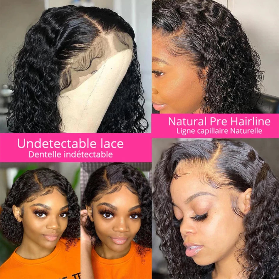12A Wear Go Glueless Kinky Curly Short Bob Human Hair Wigs 13x4 Transparent Lace Frontal Closure Wigs Brazilian Remy Human Hair